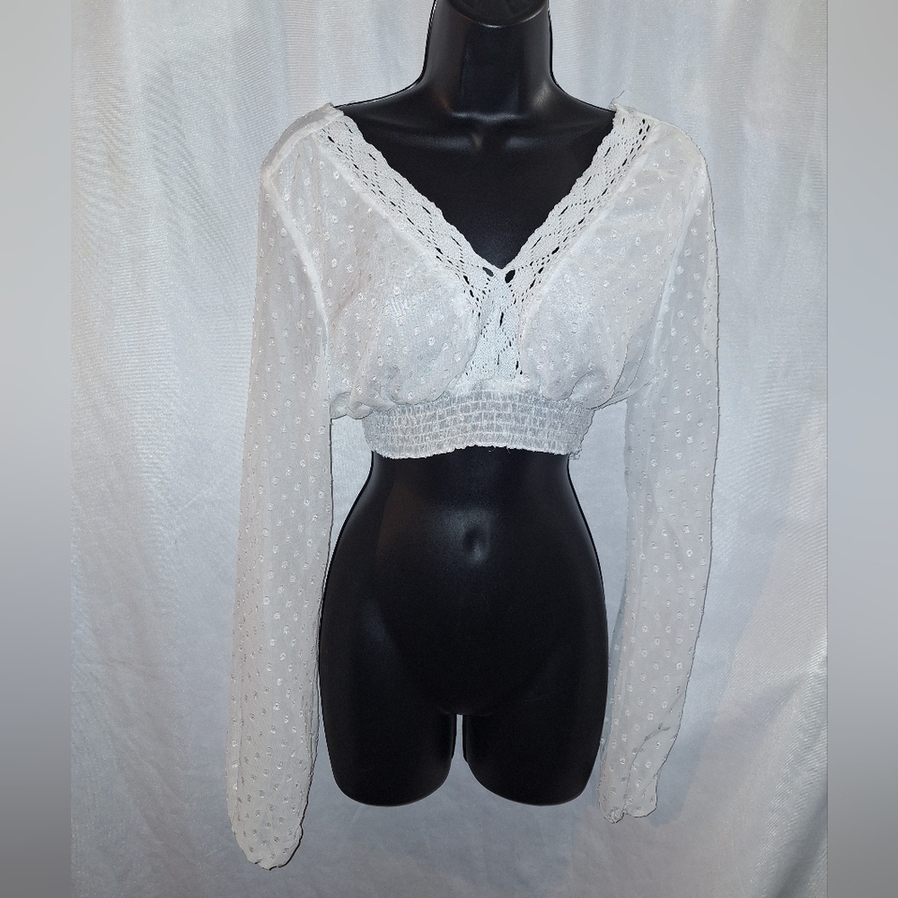 SHEIN White Smocked Crop Blouse